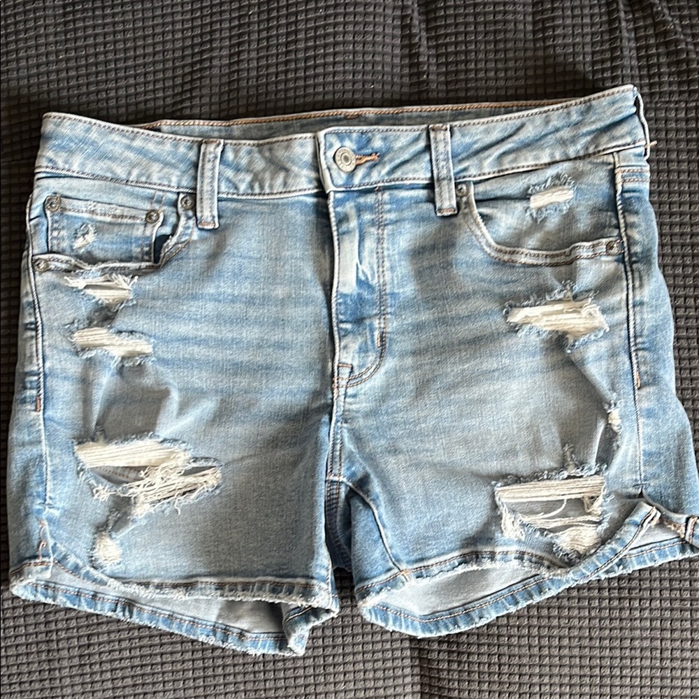 American Eagle Outfitters Light Blue Distressed Jean Shorts